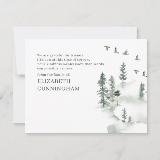 Memorial Modern Waterverf Greenery Pine Forest Bedankkaart (Voorkant)