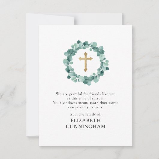 Memorial Modern Waterverf Wreator Gold Cross Bedankkaart (Voorkant)