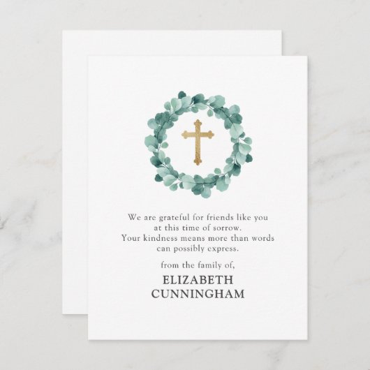 Memorial Modern Waterverf Wreator Gold Cross Bedankkaart (Voorkant / Achterkant)