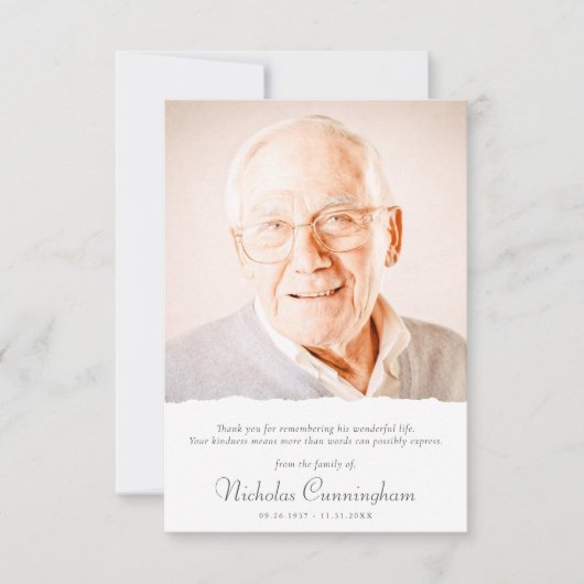 Memorial Moderne Simple Elegant Chic Custom Photo Bedankkaart (Voorkant)