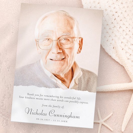 Memorial Moderne Simple Elegant Chic Custom Photo Bedankkaart