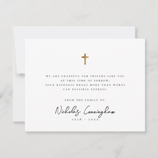 Memorial Moderne Simple Elegant Gold Cross Bedankkaart (Voorkant)