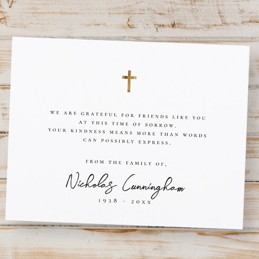 Memorial Moderne Simple Elegant Gold Cross Bedankkaart