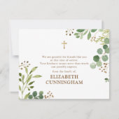 Memorial Moderne Waterverf Foliage Gold Cross Bedankkaart (Voorkant)