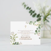 Memorial Moderne Waterverf Foliage Gold Cross Bedankkaart (Staand voorkant)