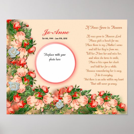 Memorial - Moeder - ALS Rozen in de hemel groeien Poster (Voorkant)