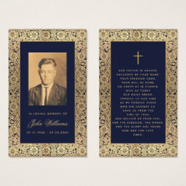Memorial Navy Blue Gold Rozen Prayer Card Visitekaartje