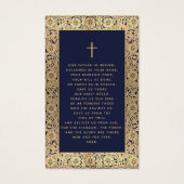 Memorial  Navy Blue Gold Rozen Prayer Card Visitekaartje (Achterkant)