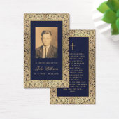 Memorial  Navy Blue Gold Rozen Prayer Card Visitekaartje (Bureau)