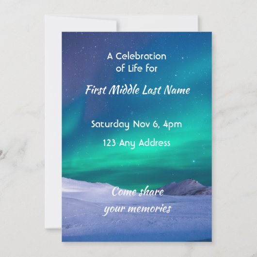 Memorial Northern Lights Aurora Borealis Kaart (Achterkant)