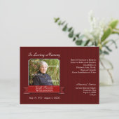 Memorial Notice Burgundy Pinstripe Banner Kaart (Staand voorkant)