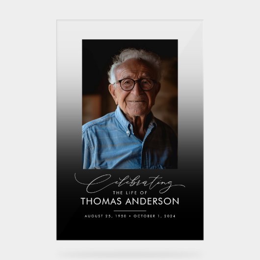 Memorial of begrafenisfoto tribute zwart vervaagd acryl bord (Voorkant)