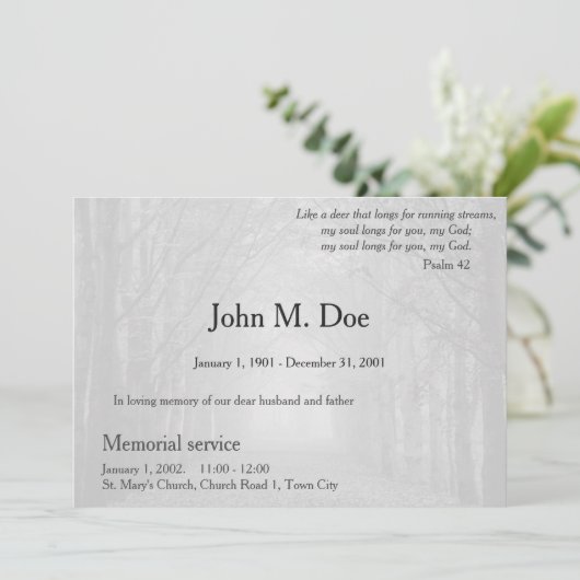 Memorial of begrafenisuitnodiging kaart (Staand voorkant)