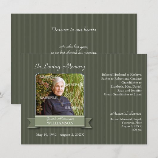 Memorial Olive Pinstripe Banner Kaart (Voorkant / Achterkant)