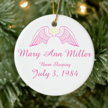 Memorial Ornament Angel Wings Halo PINK