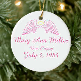 Memorial Ornament Angel Wings Halo PINK