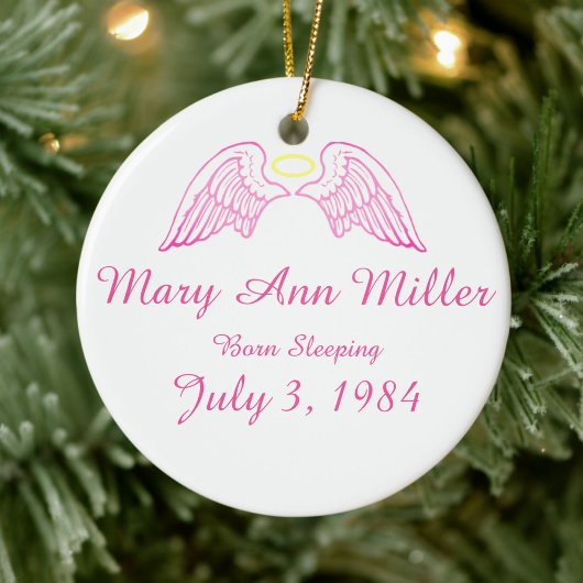 Memorial Ornament Angel Wings Halo PINK