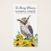Memorial Owl Sunflower Floral Funeral Prayer Kaart (Voorkant)