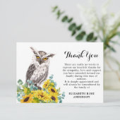 Memorial Owl Sunflower Sympathie Funeral Bedankkaart (Staand voorkant)