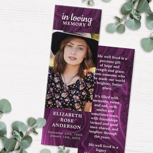 Memorial Paars Marble Funeral Prayer Bladwijzer Mini Visitekaartjes