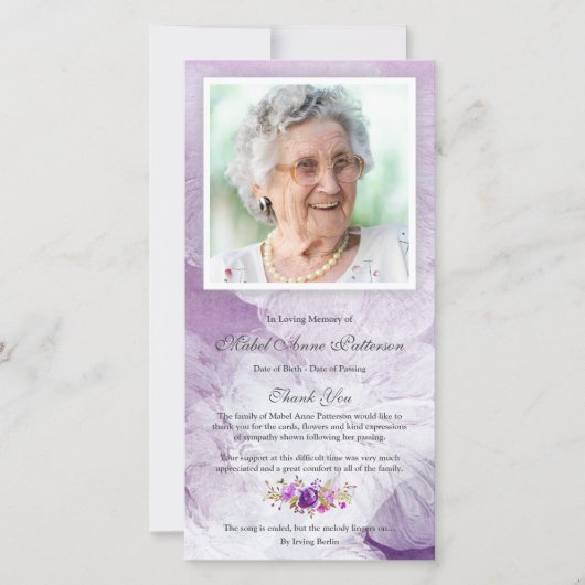 Memorial Paarse sympathie begrafenis dank u kaart (Voorkant)