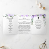 Memorial Paarse Waterverf Floral Funeral Drieluik Programma (Binnen)