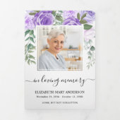 Memorial Paarse Waterverf Floral Funeral Drieluik Programma (Cover)