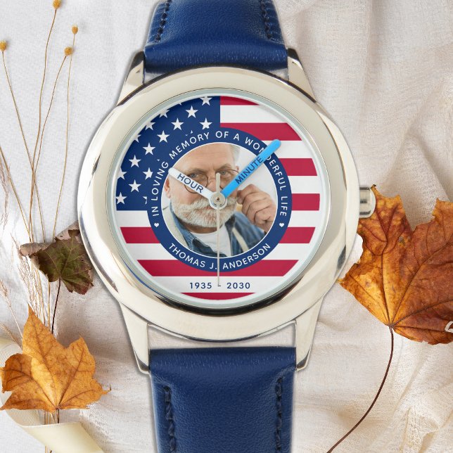 Memorial Patriotic American Flag Custom Photo Horloge (Creator heeft geüpload)