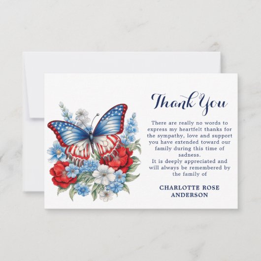 Memorial Patriottische Vlinder Sympathie begrafeni Bedankkaart (Voorkant)