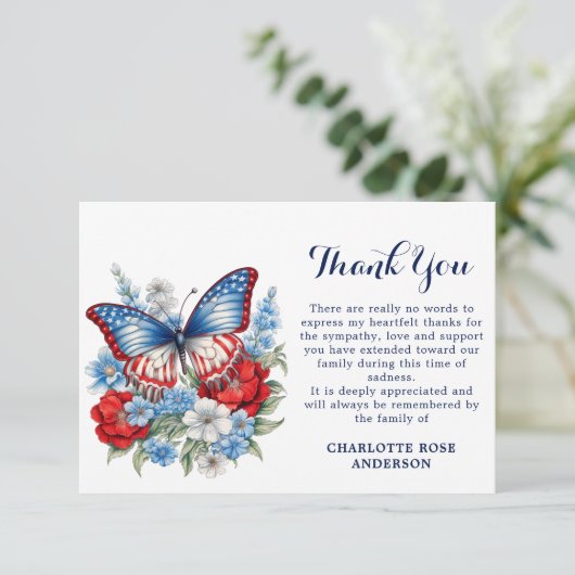 Memorial Patriottische Vlinder Sympathie begrafeni Bedankkaart (Staand voorkant)