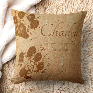 Memorial Pet Tan Muddy Paw Printernaam Kussen
