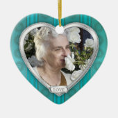 Memorial Photo Aqua Blue Silver Heart Christmas Keramisch Ornament (Voorkant)