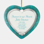 Memorial Photo Aqua Blue Silver Heart Christmas Keramisch Ornament (Achterkant)