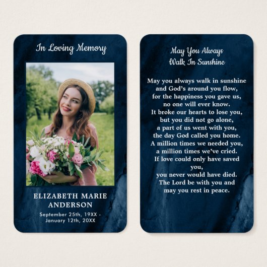 Memorial Photo Blue Marble Funeral Prayer Kaart (Voorkant /achterkant)
