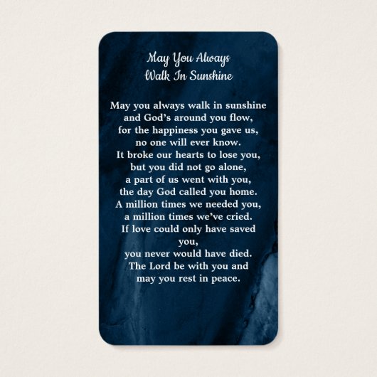 Memorial Photo Blue Marble Funeral Prayer Kaart (Achterkant)