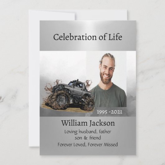 Memorial Photo Celebration of Life Invite Truck Kaart (Achterkant)