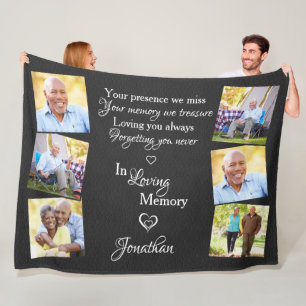 Memorial Photo Collage Faux Leather Loving Memory Fleece Deken