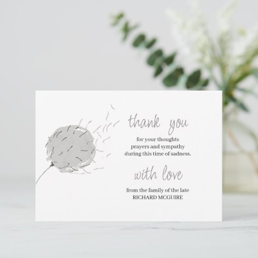 Memorial Photo Dandelion Puff Simple Funeral Bedankkaart (Staand voorkant)