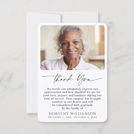 Memorial Photo Elegant Script Bedankkaart (Voorkant)