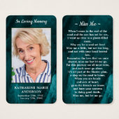 Memorial Photo Emerald Green Funeral Prayer Kaart (Voorkant /achterkant)