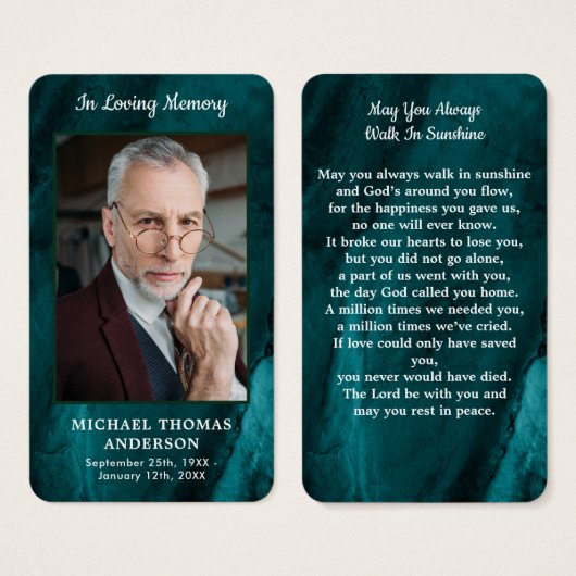 Memorial Photo Funeral Emerald Green Prayer Kaart (Voorkant /achterkant)
