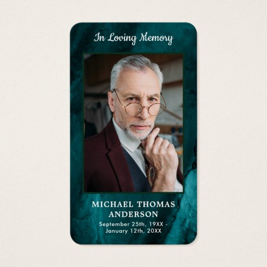 Memorial Photo Funeral Emerald Green Prayer Kaart (Voorkant)
