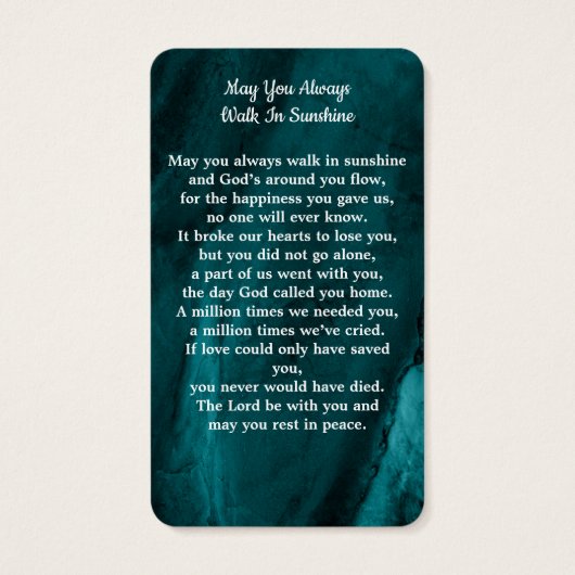 Memorial Photo Funeral Emerald Green Prayer Kaart (Achterkant)