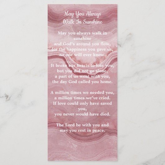 Memorial Photo Funeral Prayer Kaart Roos Kwartz (Achterkant)