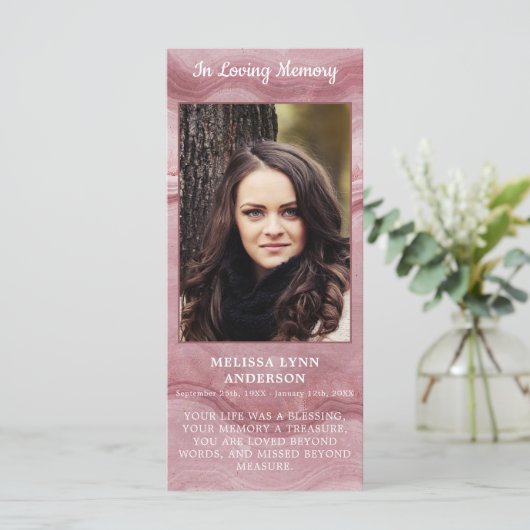 Memorial Photo Funeral Prayer Kaart Roos Kwartz (Staand voorkant)