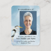 Memorial Photo Great Blue Heron Bird Visitekaartje (Achterkant)