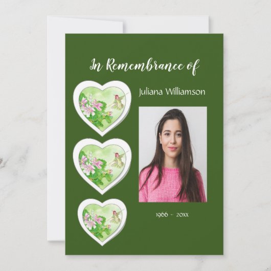 Memorial Photo Hummingbird Garden Bird Invitation Kaart (Voorkant)