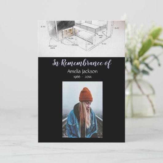 Memorial Photo Invite Architecture Architect Kaart (Staand voorkant)
