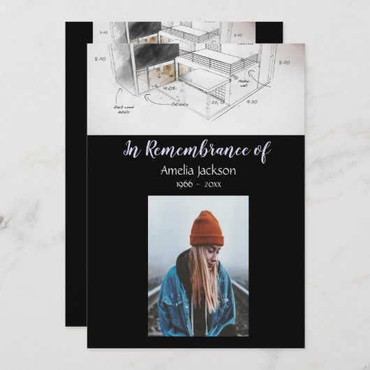 Memorial Photo Invite Architecture Architect Kaart (Voorkant / Achterkant)