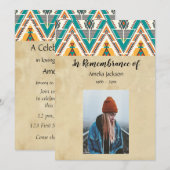 Memorial Photo Invite Boho Tribal Native Design Kaart (Voorkant / Achterkant)